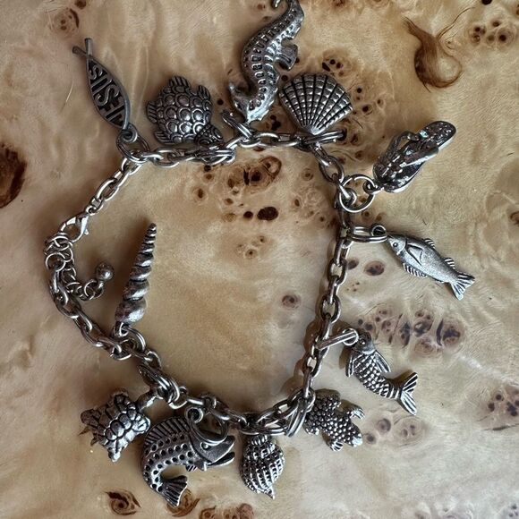 Sea Life Silver Tone Loaded Charm Bracelet - Picture 2 of 4